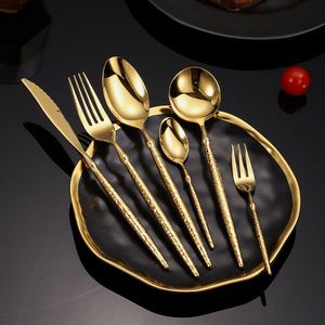 High-End Hammer Pattern Ballet Cutlery 304 Stainless Steel <b>Forks</b> and Spoons Flatware Sets for the Table - Product Image 6