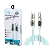 Cable de Datos de Carga Súper Rápida 4 en 1 de Silicona Líquida de 240 W con Pantalla Digital Inteligente