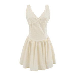 Abito Mini Estivo da Donna Personalizzato OEM con Ricamo a Occhielli, Elegante, <span class=keywords><strong>Senza</strong></span> <span class=keywords><strong>Maniche</strong></span>, a Righe, con Scollo all'Americana, Linea ad A - Product Image 4