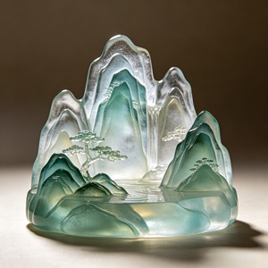 Ornamento Paesaggistico in Resina Verde Trasparente Stratificata con <span class=keywords><strong>Vista</strong></span> sul <span class=keywords><strong>Lago</strong></span> e Alberi, Adatto Come Decorazione per la Casa e Regalo - Product Image 1