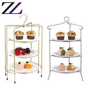 Restaurant Buffet Dessert Decoratieve Riser Keramiek Plaat Goud Kleurrijke Metal Cake 2 Tier Cupcake Stand Cupcake Display Trays - Product Image 2