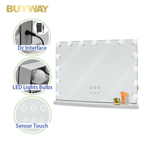 Miroir de maquillage LED Bluetooth 58x46cm avec 15 ampoules à intensité variable, commande tactile, style studio, support réversible