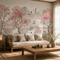 Papier peint auto-adhésif imperméable à l'eau, style chinoiserie, fleurs de cerisier, grue, paysage asiatique, à coller et à décoller, pour la décoration murale de la maison