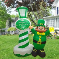Decorazioni Gonfiabili per il Giorno di San Patrizio: Vecchietto con Cappello Verde e Lampione con Luci LED, Ornamenti Luminosi da Giardino