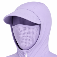 Hoodie asymétrique personnalisé OEM pour femme avec protection solaire, masque facial intégré, visière structurée, ventilation découpée au laser, UPF 50+