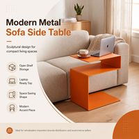 Table d'appoint moderne en métal en forme de S avec étagère ouverte pour ordinateur portable, café, collations et mobilier de salon pour petits espaces