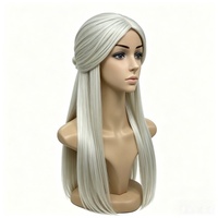 Perruque synthétique longue et droite argentée, semi-nouée, pour cosplay, accessoire capillaire pour événements thématiques et tenues de personnage