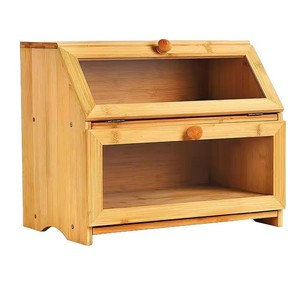 Caja de Pan de Madera de Doble Capa, Organizador de Cocina de Bambú con Tapa, Rectangular, Color Sólido, Hecho en Shandong - Product Image 2