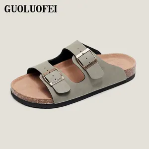 Hochwertige benutzer definierte Logo Sommer Herren Sandalen 2020 Leder Upper Cork Sole Hausschuhe