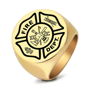 แหวนสแตนเลสสตีล ลายกากบาทมอลทีส สำหรับนักดับเพลิง  พร้อมสลักเลเซอร์  ใช้เป็นเครื่องรางนำโชค - Product Image 1