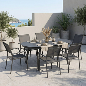 Moderno Juego de Comedor de Aluminio para Exteriores de 7 Piezas, Mesa Extensible, 6 Sillas de Malla, Recubrimiento en Polvo, Resistente al Óxido, Impermeable, para Jardín o Parque - Product Image 2