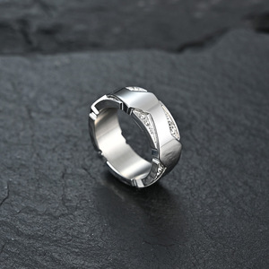 Geometric <b>Titanium</b> Steel <b>Rings</b> Gold Plated Diamond Encrusted For Couples Wedding Engagement Unisex Fine Jewelry - Product Image 3