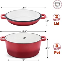 2-in-1 Emailliertes Gusseisen-Bratpfannenset, 5QT Topf mit 2QT Pfannendeckel, Antihaftbeschichtung, Ofen- und Herdplattengeeignet, Rot