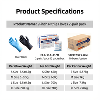 Gants en nitrile jetables sans poudre, sans latex, qualité alimentaire, 2 pièces emballées individuellement, boîte de 50 paquets, personnalisables pour le commerce électronique