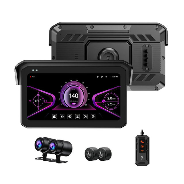 Portable 5'' Motorcycle Dvr 2k Hd Wireless Apple Carplay Gps Navigation Android Auto Ip67 Waterproof Camera Device