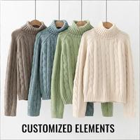 Pull en cachemire et laine sur mesure pour femmes, tricot à col roulé, pull à col haut, pulls en tricot torsadé pour femmes