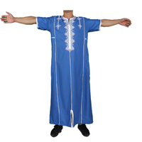 Nouveauté : Kanzu pour homme adulte, style marocain islamique modeste, en polyester, à manches courtes, avec broderie sur la poitrine