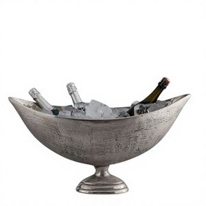 Antique Silver Boat Wine Ice Tub <b>5</b> <b>Litre</b> Champagne Chiller Bowl on Pedestal Base for Bar Party Wedding Centerpiece - Product Image 1