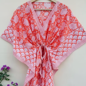 Caftan matelassé en coton naturel 100% fait à la main pour femmes Bikini à imprimé floral décalé jupe de couverture vêtements de nuit robe de Spa - Product Image 1