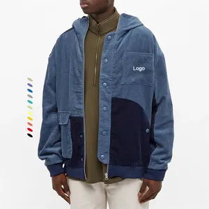 Custom Men Streetwear 2 Tone Color Block Corduroy Jacket With Hood