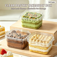 Boîte à gâteau en plastique transparent en gros avec couvercle à clipser, conteneur carré pour desserts, idéal pour les gâteaux à étages et l'emballage à emporter pour boulangeries