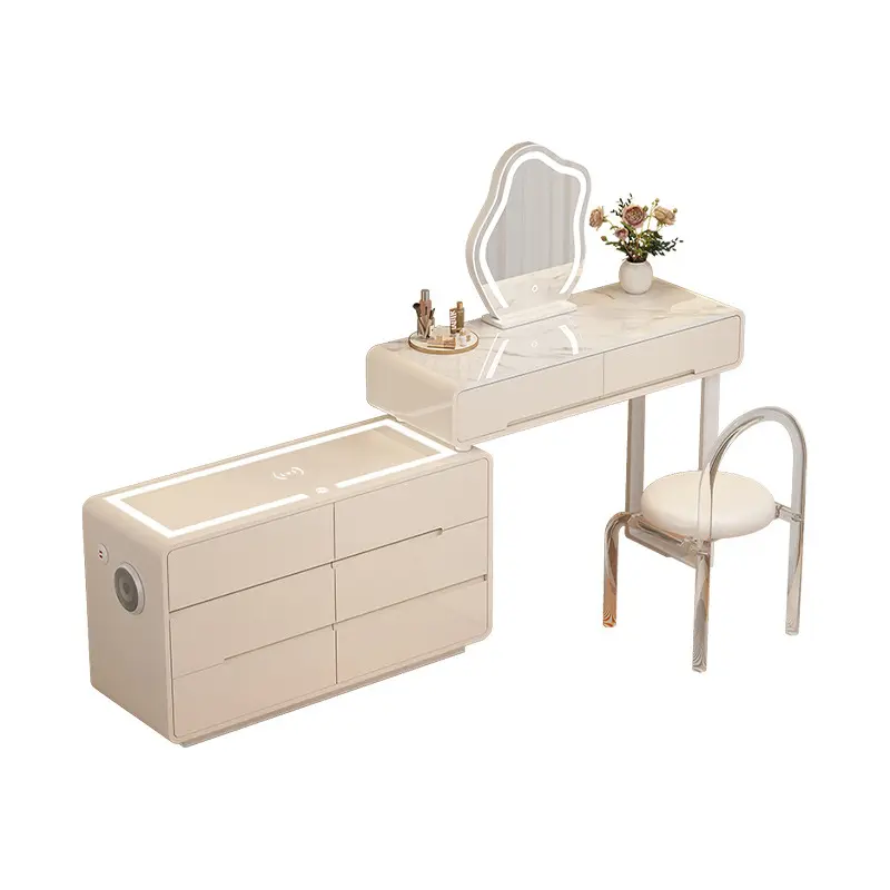 Ayna ile Minimalist ışık lüks makyaj vanity dresser masası seti büyük depolama alanı kabine yatak odası tuvalet masası