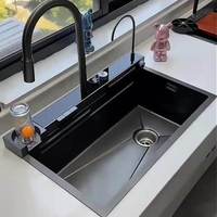 Évier de cuisine commercial en acier inoxydable à cuve unique avec robinet, surface nano moderne, multifonctionnel