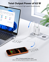 Cargador USB C HYTO de 65W GaN, Cargador Múltiple de 6 Puertos, Cargador USB-C Macho, Adaptador de Corriente PD 3.0, Fuente de Alimentación USB para iPhone 18 17