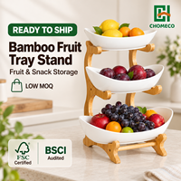 Support à fruits en bambou à 3 niveaux avec bols de service et organisateur de rangement pour collations pour comptoir de cuisine