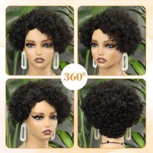 FH Natural Black Pixie Curly Human Hair Short Kinky Curly <strong>Afro</strong> <strong>Wigs</strong> 8 Inch Brazilian Hair No Lace Wear and Go <strong>Wigs</strong> - Product Image 5