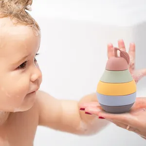 2024 Custom Nieuwe Peer Design Siliconen Stapelen Speelgoed Zacht Gebouw Baby Siliconen Tandjes Zintuiglijk Leren Speelgoed Voor Baby Peuters