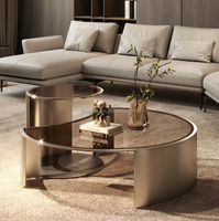 Table basse moderne italienne de luxe en verre trempé avec structure en acier inoxydable, table centrale Moon pour la maison, le hall d'hôtel, la réception