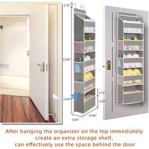 Organizador de almacenamiento de tela para puerta, montado en la pared, con bolsillos laterales, colgante sobre la puerta, para joyas, herramientas, almacenamiento de garaje y armario - Product Image 2