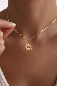 Gold Tiny <strong>Sunshine</strong> Celestial Pendant Necklace Christmas <strong>Gift</strong> for Her - Product Image 2