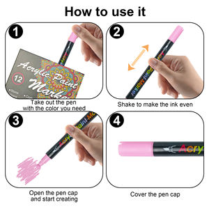 Beem ปากกาสีอะคริลิค12สีปากกามาร์กเกอร์พรีเมียมสำหรับงานไม้เซรามิกงานหัตถกรรมอุปกรณ์ศิลปะแบบ DIY สำหรับการทำเครื่องหมายพื้นผิวที่ทาสี - Product Image 5