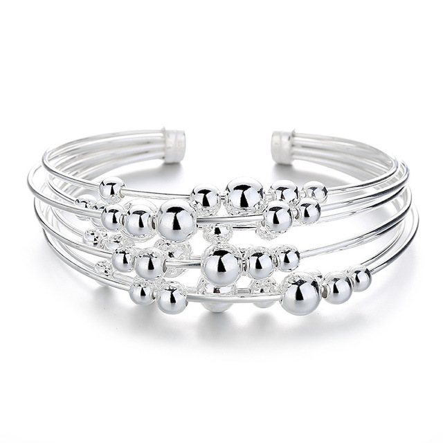 DIY Accessories Jewelry Making 925 Sterling Silver Adjustable Cable Wire Bangle Open Bead Cuff Bracelet for Women