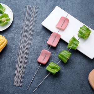 10 unids/pack plano de acero inoxidable ancho reutilizable barbacoa Shish Kabob pinchos palos juego de pinchos de Metal <span class=keywords><strong>Kebab</strong></span> - Product Image 3