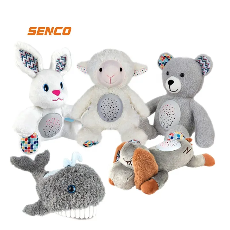 Cartoon Animal Comfort Lamp Projector Bed Pacifies Plush Baby Sooth Appease Towel Sleeping Plushie Toy With Lamp Music