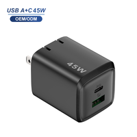 Adaptateur de chargeur mural pliable avec prise américaine 45W, double port QC18W PD 45W, chargeur mural rapide pour ordinateur portable, chargeur Gan pour appareil mobile