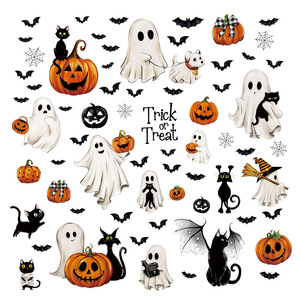 Autocollants de fenêtre d'Halloween en gros, décalcomanies statiques blanches de fantômes et chauves-souris pour la décoration de fête - Product Image 1