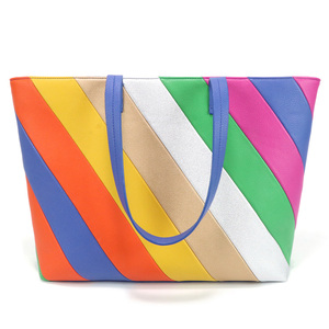 Bolso de Mano y Hombro Personalizado de Gran Capacidad, en Cuero Sintético PU, con Rayas Coloridas y Duradero - Product Image 2