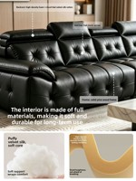 Canapé |   Ensemble de salon italien moderne minimaliste en cuir véritable avec dossier réglable extensible et éponge haute densité