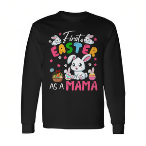 First <b>Easter</b> As A Mama Long Sleeve <b>T</b>-<b>Shirt</b> With Bunny Design For Expecting Moms - Product Image 2