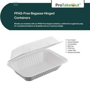 ถุงกระดาษแข็งแบบมีฝาปิด ProTakeOut ขนาด 9 x 6 นิ้ว 3 ช่อง ความจุ 32 ออนซ์ แพ็ค 250 ชิ้น (125/2) ปลอดสาร PFAS สีขาว ย่อยสลายได้ ใช้กับไมโครเวฟได้ - Product Image 2