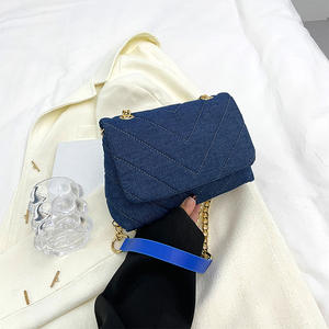 2023新款绣花<span class=keywords><strong>v</strong></span>格韩版牛仔布蓝色时尚单肩包复古时尚斜挎包 - Product Image 3