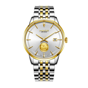 Reloj mecánico automático para hombre, correa de acero inoxidable de 42 mm, tono dorado, moda de lujo, indicador de fecha analógico - Product Image 1