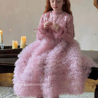 Nouvelle robe de princesse rose à sequins haut de gamme pour filles, style gâteau, pour anniversaire, dos nu, ensemble de robes pour enfants automne-hiver