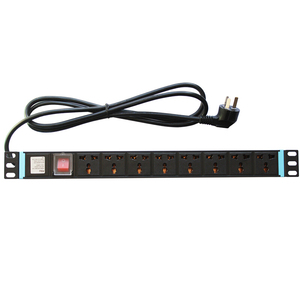 GLGW 8 Way Universal PDU Power Strip 1U <b>Rack</b> Mount Integral Copper Bar with Switch Cover Blue End 250V AC Aluminum Alloy Profile - Product Image 2