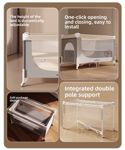 Cuna Multifuncional para Bebé con Elevación y Plegado de un Toque, Diseño de Empalme sin Costuras, Material de Metal/Madera para Recién Nacidos de 0 a 3 Años, Uso Doméstico - Product Image 5