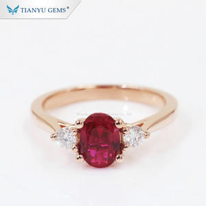 Tianyu Gems 5x7mm 1,4ct Ovaler Labor-Rubin Ring Maßgefertigt 18k 14K Roségold Damen Hochzeit Verlobung 3-Stein-Ringe Vintage-Schmuck - Product Image 1